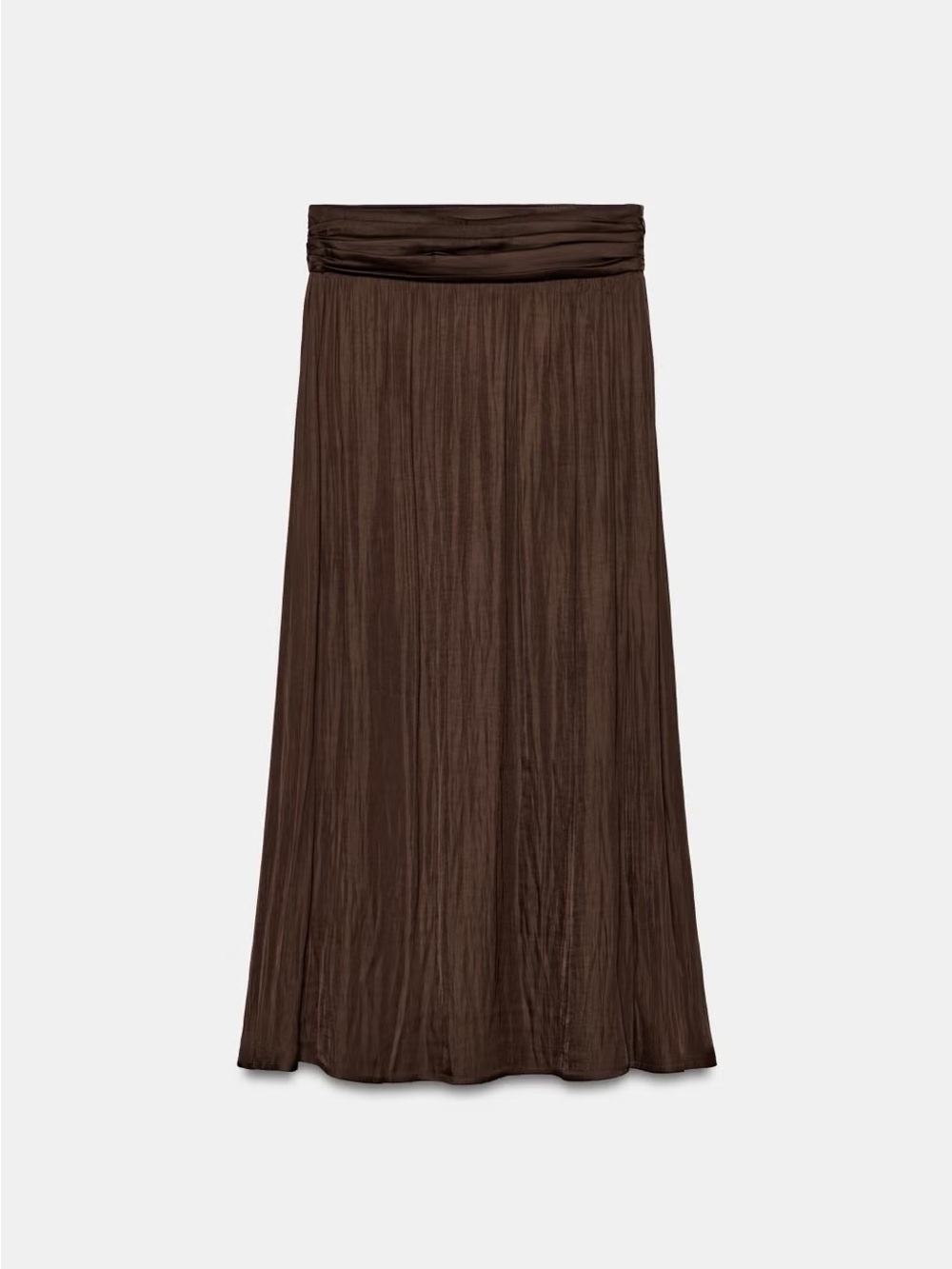 Zara Chocolate Brown Pleated Maxi Skirt with Ruched Waistband